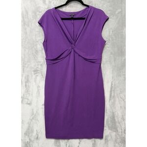 Lafayette 148 New York Purple Twist V-Neck Cap Sleeve Sheath Dress Large